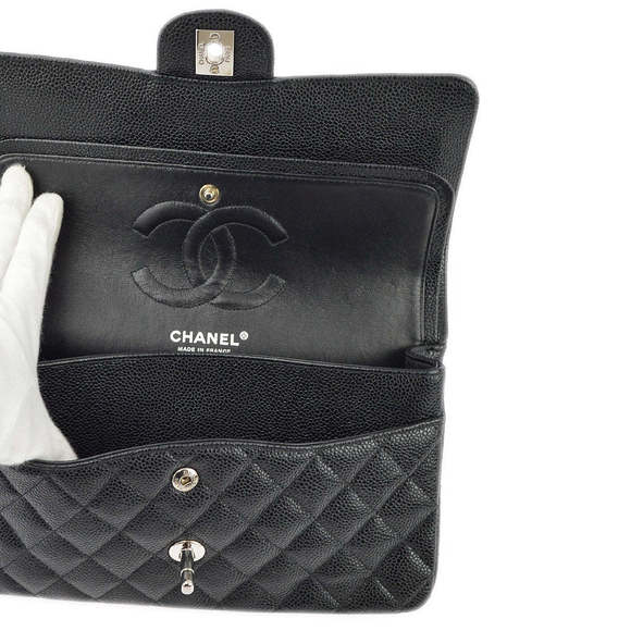 CHANEL Black Caviar Medium Classic Double Flap Shoulder Bag KK31429 - Picture 7 of 10